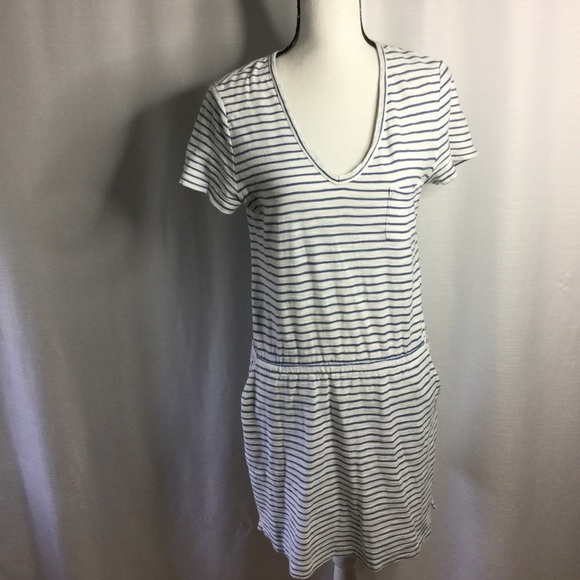 blue and white striped cotton dress